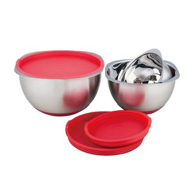 China 2021 New Design Sustainable Kitchen Stainless Steel Salad Mixing Bowls Set Of 3 With Silicone Lid for sale