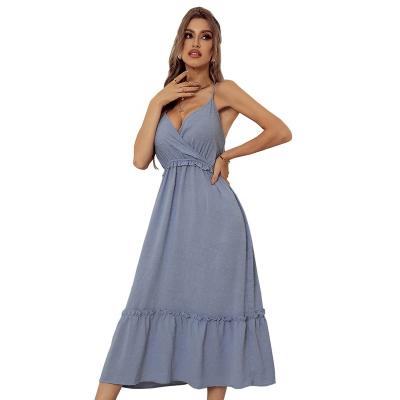 China New anti-static top sale women's clothing women dress solid color summer sexy dress for sale