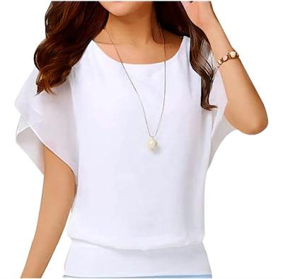 China White Color Anti-pilling Customized Size 2021 Summer Breathable Chiffon Tops Ladies for sale