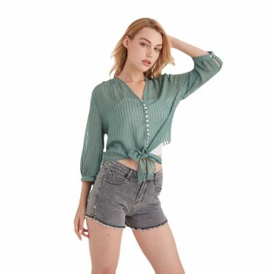 China 2022 spring women anti-pilling lace short sleeve tops boxer blouses ladies sexy fashionable shirts for sale