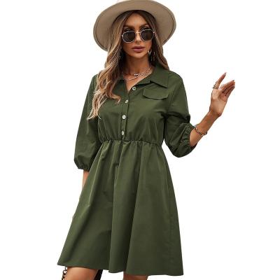 China New Arrivals Summer Anti-Static Clothing Blow Darker Green Women Polo Shirt Collar A Line Solid Half Sleeve Knee Length Dress For Street for sale