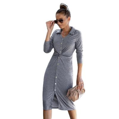 China Anti-Static Fashion Women Autumn Dresses Sexy Polo Collar Dress Casual Women Sheath Long Dresses for sale