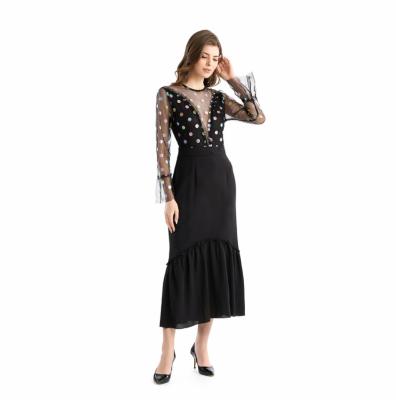 China 2022 Customs Anti-Static Wave Point Chiffon Sweater Spring Summer Bronzing Lace V-Neck Dress Party Temperament Sexy Fishtail Dress for sale