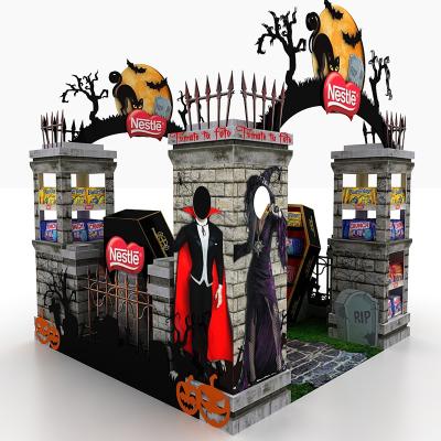 China POSM Single Sided POP Customized Display Racks Promotional Halloween Holiday Use Cardboard Face Mask Display Costume Face Mask Display for sale