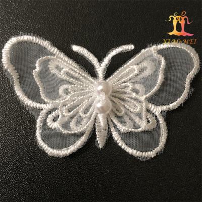 China Eco-friendly Wholesale Cheap Luxury Pearl 3D Butterfly Pattern Lace Flower For Costume for sale