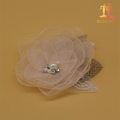 China DIY Eco-friendly Wholesale Cheap Craft Fabric Artificial Flower With Pearl And Rhinestones for sale