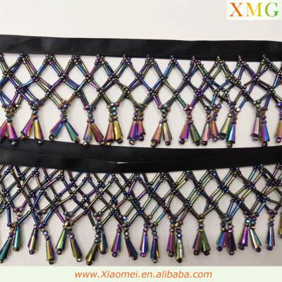 China Factory Wholesale Colorful Beaded Fringe Trimming Eco - Friendly With Ribbon Band For Home Decoration for sale