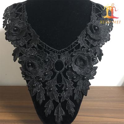 China Viable wholesale cheap machine beaded pearl neckline 3d embroidery guipure eyelet crochet tassel lace fancy collar for sale