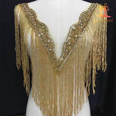 China Viable New Style Pattern V-Shaped Hand Beaded Tassel And Fringe Neckline For Evening Dress for sale