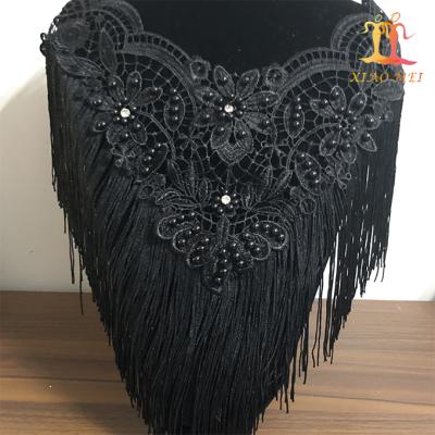 China 100% machine made beaded polyester bead neckline embroidery guipure crochet tassel lace collar cheap wholesale viable for costume for sale