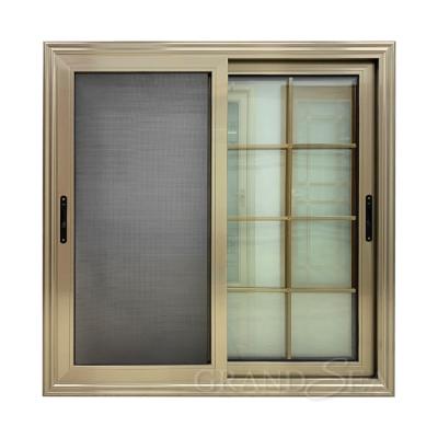 China Australia Style High Quality Power Sliding Coated Aluminum Frame Tempered Glass Gold Color Sliding Window for sale