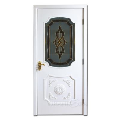 China Gabon Coastal Hemlock Art Glass Design Double Door Luxury Solid Wood Door For Village Front Interior Main for sale