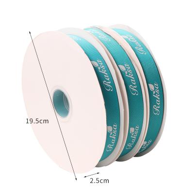 China Floral Wholesale Popular Color Grosgrain Low Light Blue Ribbon With Logo Multi Color Selection Ribbon Customized for sale