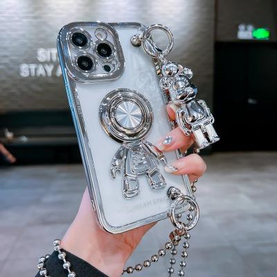 China Shockproof For Tide Brand Cartoon Astronaut iPhone14promax Transparent Plating Phone Case 13pro Cross - Body Rope 11 Ring Holder 12 for sale