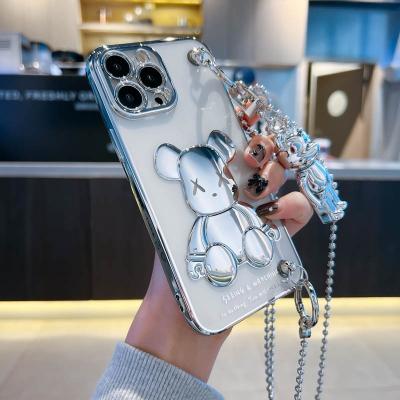 China Shockproof For iPhone14promax Phone Case iPhone13pro Plating Bear 12pro Cross Body Seismic Rope 11 Transparent 3D Set Luxury Dolls for sale