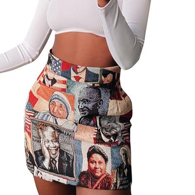 China 2022 summer new retro high waisted casual sexy comfortable portrait printed bag hip zipper skirt for women for sale