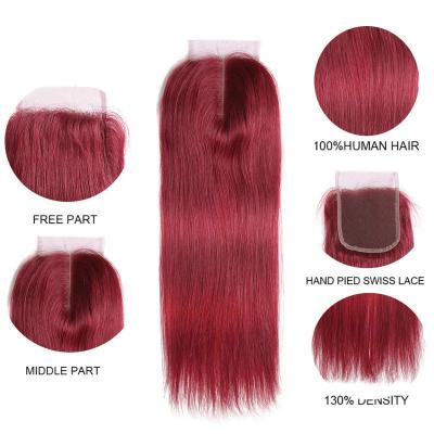 China Straight 4*4 99j Lace Closure And Short Human Hair Virgin Natural Wigs Wigs Lead For Black Women Color 100% Red Virgin Hair for sale