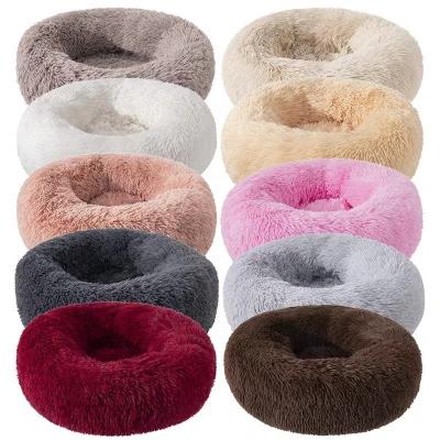 China Eco-friendly Cat Dog Bed Pet Round Donut Cushion Bed Super Soft Fluffy Comfortable Pet Kennel For Cat Dog House for sale