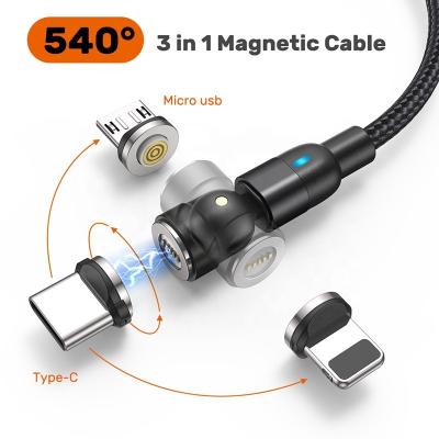 China Factory Wholesale Easy Charging 3A 540 Angled 3 In 1 Micro Usb Magnetic Charging Cable With Date Transfer for sale