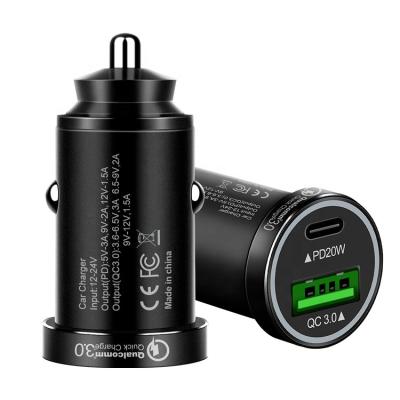 China Quick Drive Charger Car QC3.0 PD20W Mini Car Charger Super Fast UBS+ TC LED Dual Port USB Charger Wall Mount for sale