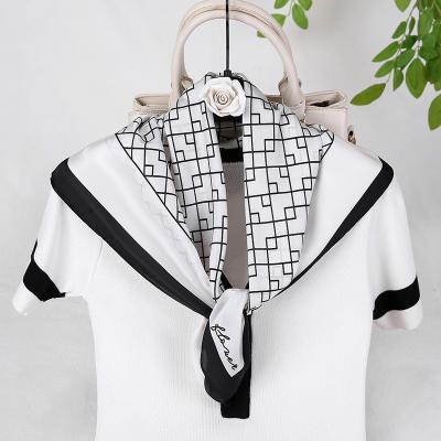 China New Square Scarf Women's Small Square Scarf Multifunctional Silk Satin Bandana Shawls Handle Lady Office Foulard Neckerchief Bag Ribbon for sale