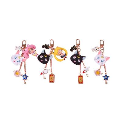 China Creative Japanese Zinc Alloy Cartoon Pendant With Cat Rose PVC 3d Soldier Key Ring Accessories Keyholder For Sailor Moon Anime Key Chain for sale