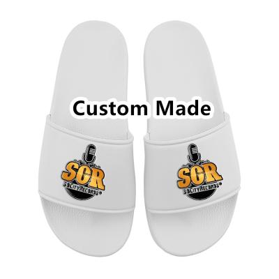 China Fashion Trend Hot Selling Large Size Customized Logo Print Design Custom Slide Slippers Unisex House Home Slippers For Men for sale