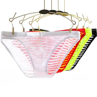 Cina 2020 Wholesale New Arrival Men's Mesh Triangle Underwear Low Rise Sexy Transparent Bikinis with Soft Modal Loose Hipster Briefs in vendita