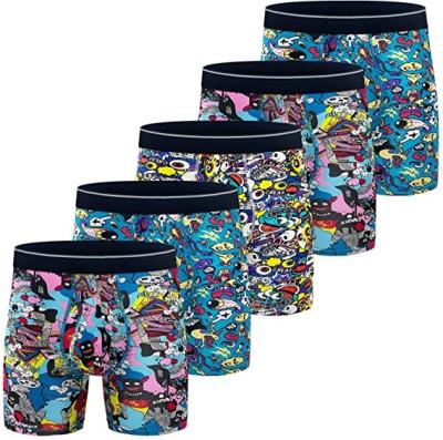 China OEM Service Customized Your Brand Name Cotton Full Printed Underwear Comfy Breathable Sport Boxer Briefs with Fly Te koop