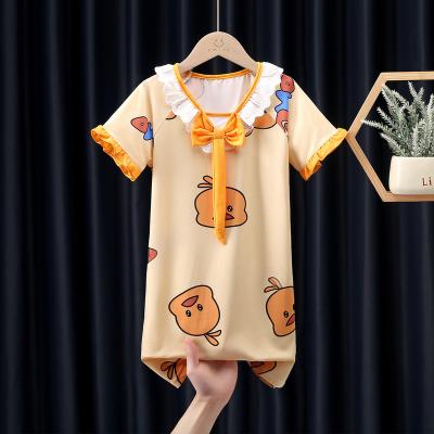 China Hot Popular Children's Pajamas Lovely Cartoon Baby Children Girls Nightdress Over-knee Cute Bow Sleeping Dress for Girls for sale