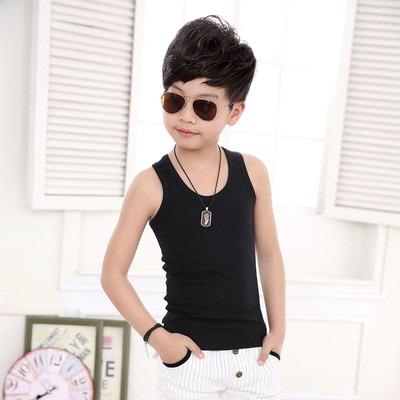 China Factory Kids Underwear Breathable Cotton Solid Color Young Boys Sleeveless Vest For Boys for sale