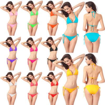 China Hot Sale Sexy Bikini Set Bra Women Push-up Solid Swimwear Bandage Bathing Suit Swimsuit Swimming Suit for sale