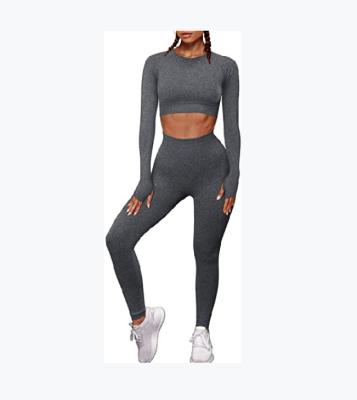 China Custom Your Brand Women Seamless 2 Pieces Workout Outfits Yoga High Waist Leggings Gym Crop Top Sets for sale