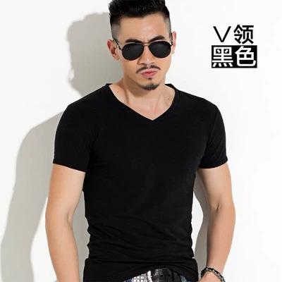 China Ready to ship M~3XL big size V neck Men T shirts Fashion Solid T Shirt Men Oversize Short Sleeve Casual Cotton Men Top Tees for sale