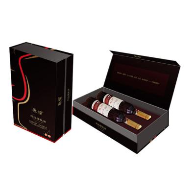 China Custom Luxury Two Bottle Materials China Supplier Recycled Rigid Cardboard Wine Packaging Gift Boxes With Magnetic Closure for sale