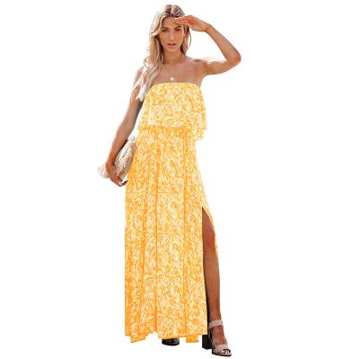 China Anti-static New Hot Summer Women's Fashion Print Dress Sleeveless Long Off The Shoulder Floral Print Dress for sale