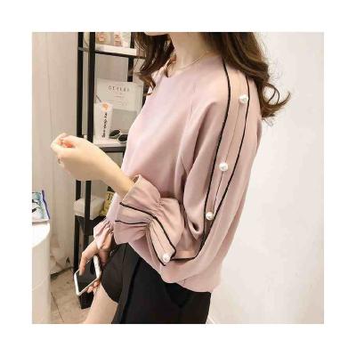 China Fashion Design Quality Breathable Ladies Plus Size Tops Beaded Shirts Round Neck Office Tops For Women for sale