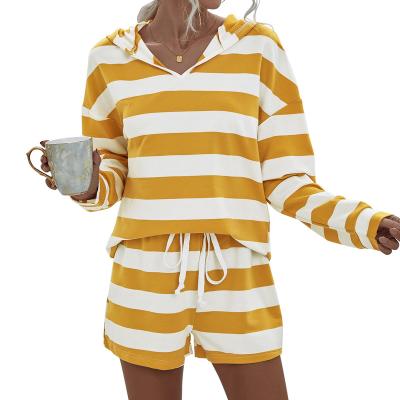 China New Fashion Ladies Casual Stripe Sportswear Short Training Women's Hoodies Breathable Sports Set for sale