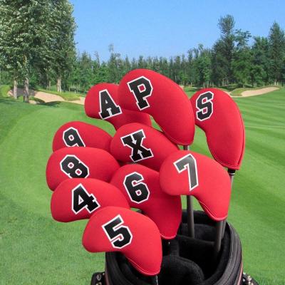 China Neoprene Golf Iron Cover, Red Large Number Golf Iron Headcover Neoprene Golf Head Cover For Iron 10pcs/set 4~9, P, S, A, X for sale