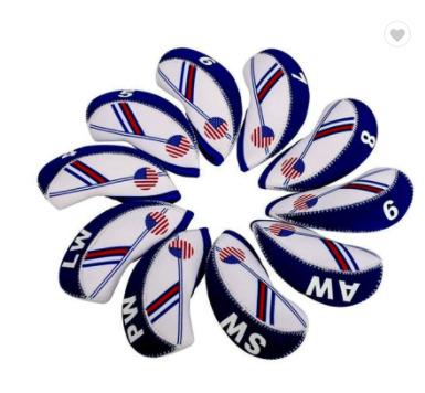 China Fashional 10pcs/set Golf Iron Club Head Cover Set USA Flag Printing Blue Red Golf Headcover Golf Club Head Cover for sale