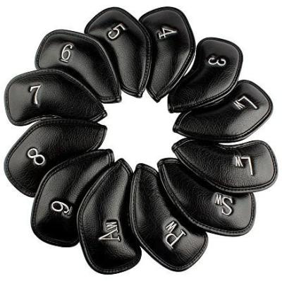 China Fashional 12pcs Black PU Golf Iron Golf Club Head Thick Synthetic Leather Head Covers Set Headcover for sale