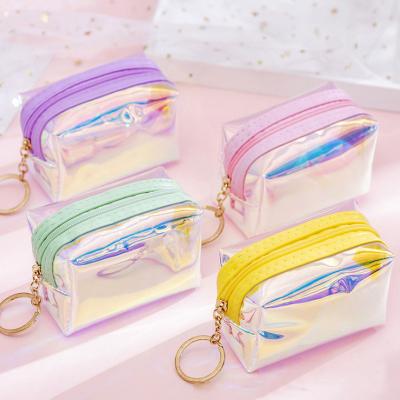 China Custom Fashion Cute Small PVC Laser Zipper Travel Makeup Bag Waterproof Coin Purse For Lovely Color Girls for sale