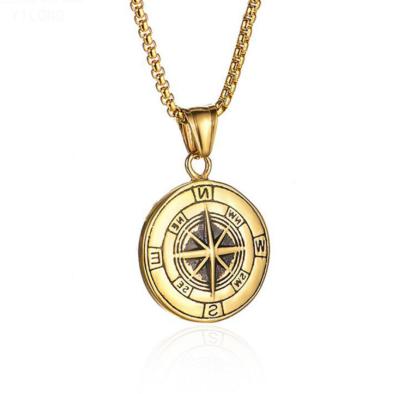 China Stainless Steel Hip Hop Rock Round Compass Gold Pendant Necklace Stainless Steel Fashion Jewelry Mens Womens Retro for sale