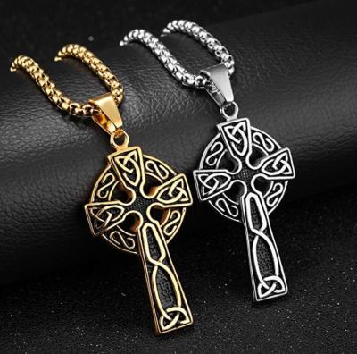 China Fashion Mens Stainless Steel Hollow Cross Christian Pendant Necklace Retro Domineering Cross Necklace Jewelry Gift for sale