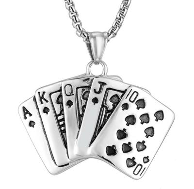 China Retro Stainless Steel Men's Hip Hop Pendant Necklace Letter-Chain Silver Straight Flush Poker Necklace Jewelry Gift for sale