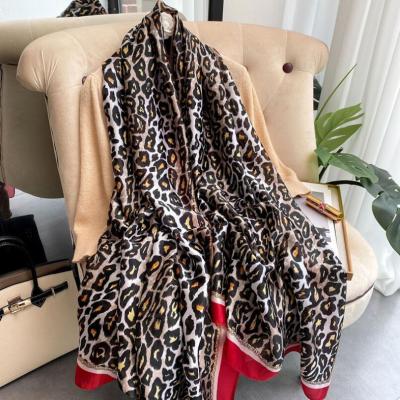 China Silk Women Scarf New Luxury Leopard Long and Autumn Thin Scarf Summer Mesh Sunscreen Shawl Spring Sea Beach Towel Wild Scarf for sale