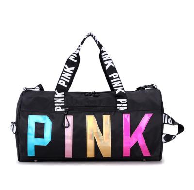 China Pink Fashion Travel Sports Bag Waterproof Shoulder Fitness Bag Laser Sequin Custom Logo Storage Bag for sale