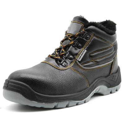 China Anti Slip Oil Proof Leather Steel Toe Toe Black Anti Puncture Keep Warm Fur Lining Safety Shoes Winter for sale