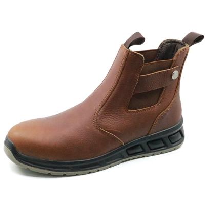 China Steel Toe Brown Leather Toe Non Lace Fashion Safety Shoes For Work for sale