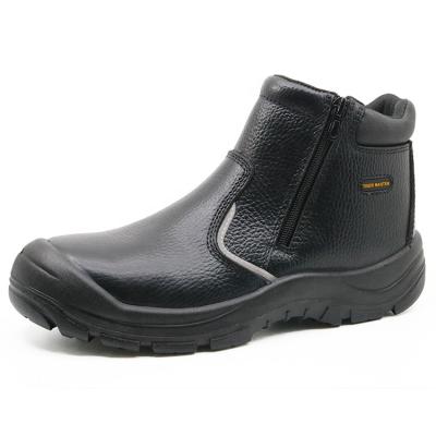 China Genuine Leather Steel Toe Black Anti Static No Lace Safety Shoes With Zipper for sale